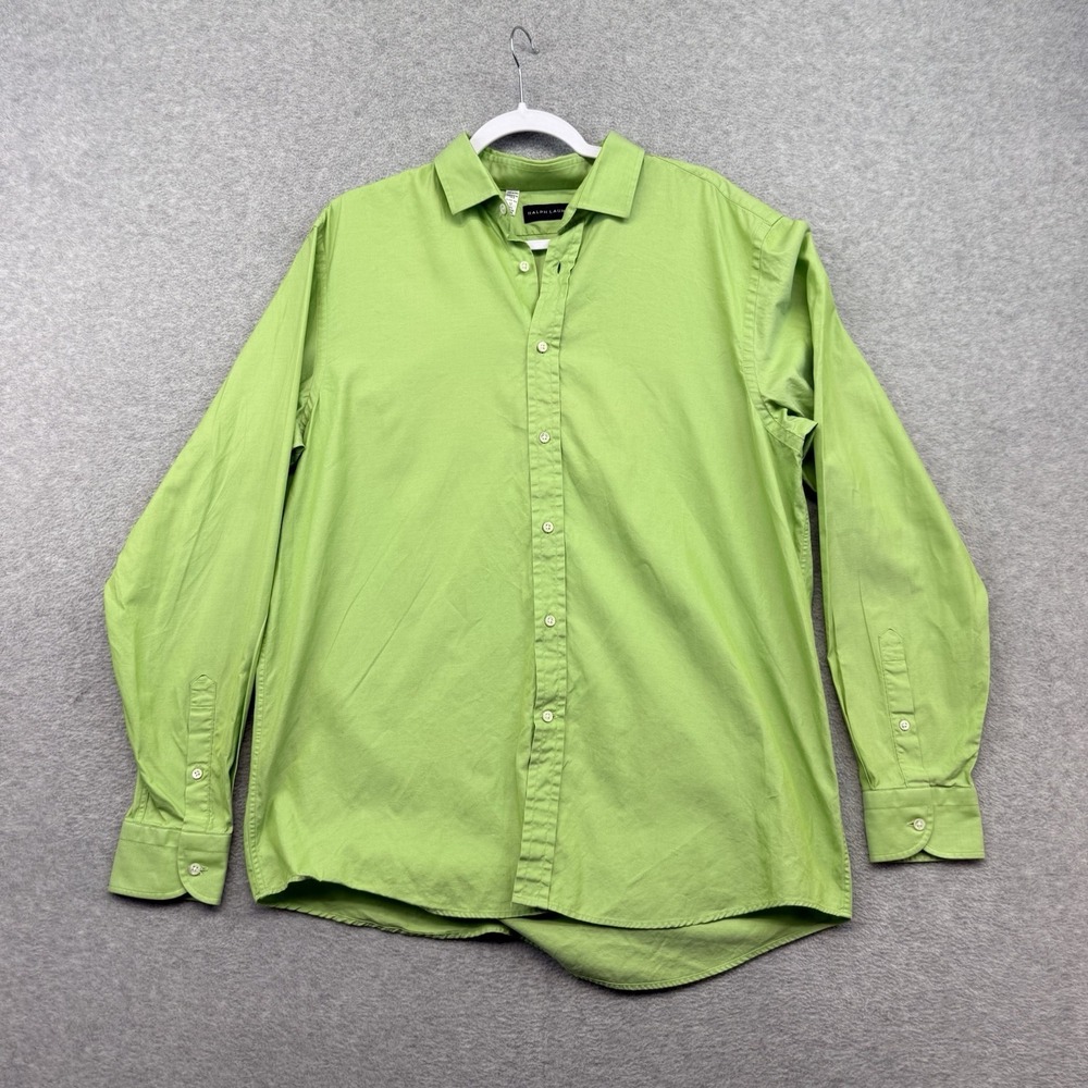 Ralph Lauren Black Label Size 17 Bright Green Dress Shirt Men's XL Made in Italy